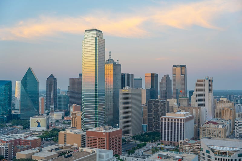 Dallas skyline at sunset